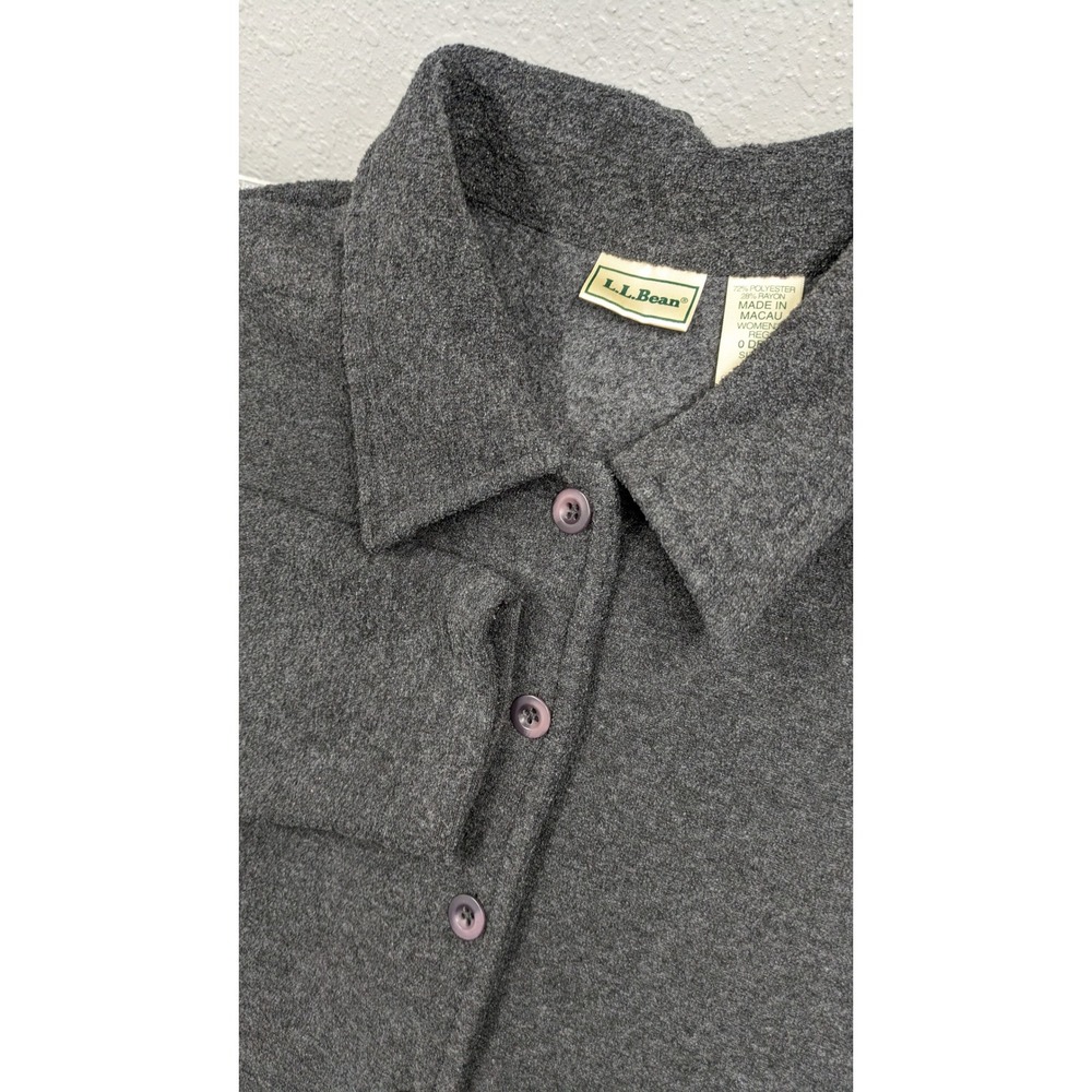 LL Bean Womens Gray Button Front Fleece Maxi Dress Long Sleeve Collared Large